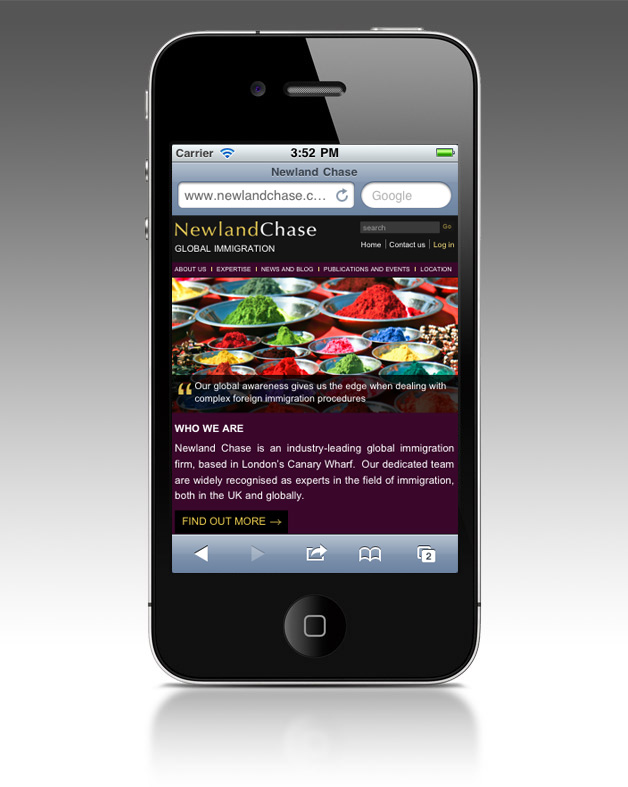Newland Chase iPhone homepage