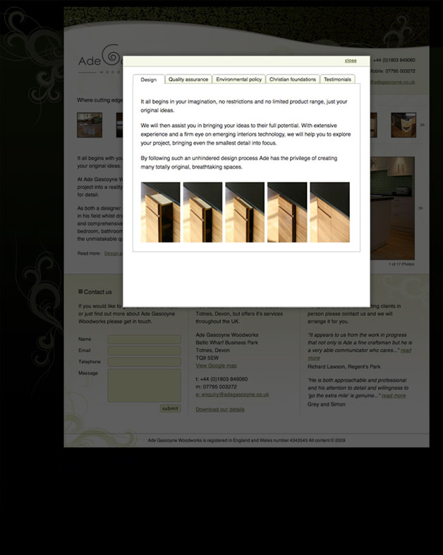 Ade Gascoyne Woodwork - Home with popup