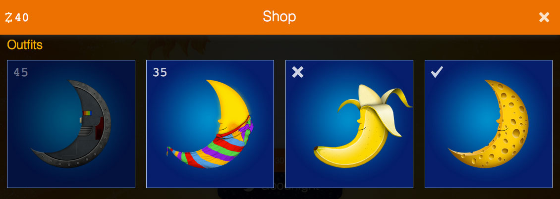 Outfits and accessories in the Moon shop
