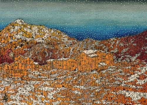 Explore my artwork: Lauterbrunnen, an intricate landscape in acrylics and ink